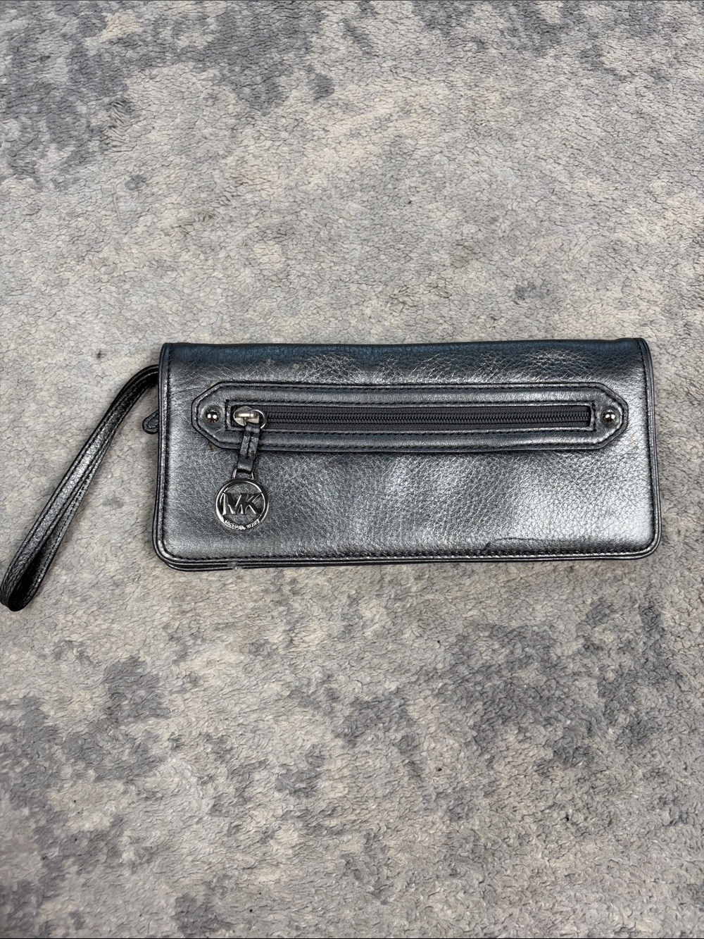 Michael Kors Metallic Gunmetal Leather Continental Wristlet Wallet